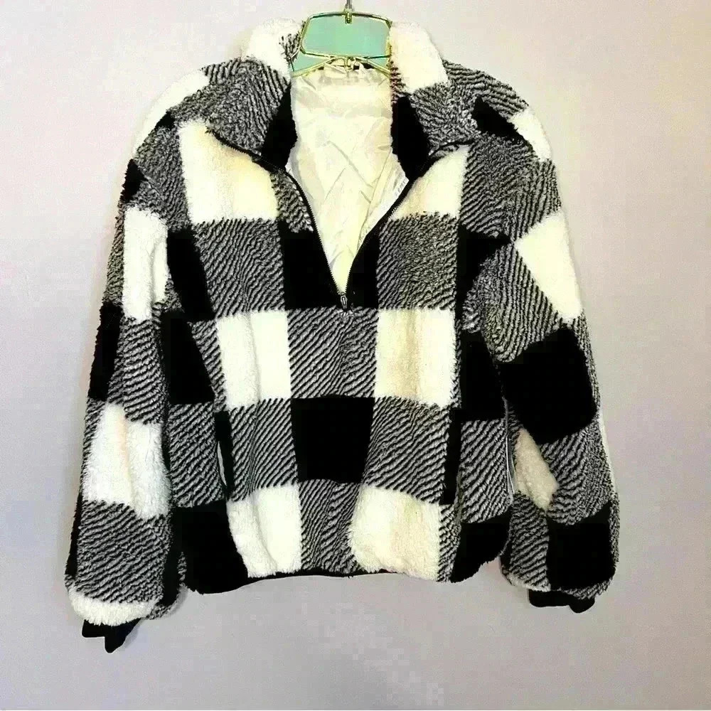 Abound Buffalo Plaid 1/4 Zip Fleece Lined Pullover w/pockets NWOT, Size S